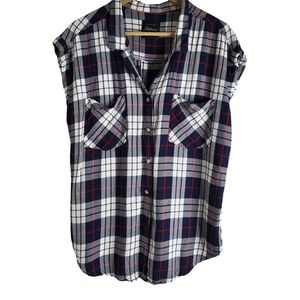 Plaid Button-Up Sleeveless Shirt